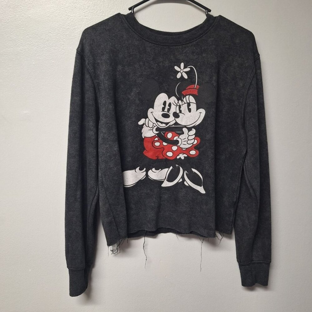 Disney Cropped Raw Edge Sweatshirt‎ Cutoff Modified Custom Gray Womens Medium